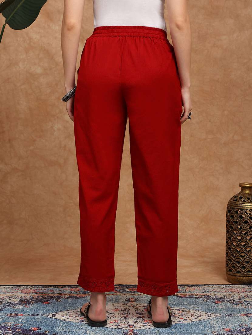 globus women maroon high rise schiffli hem straight fit ethnic pants - 22147811 -  Standard Image - 2