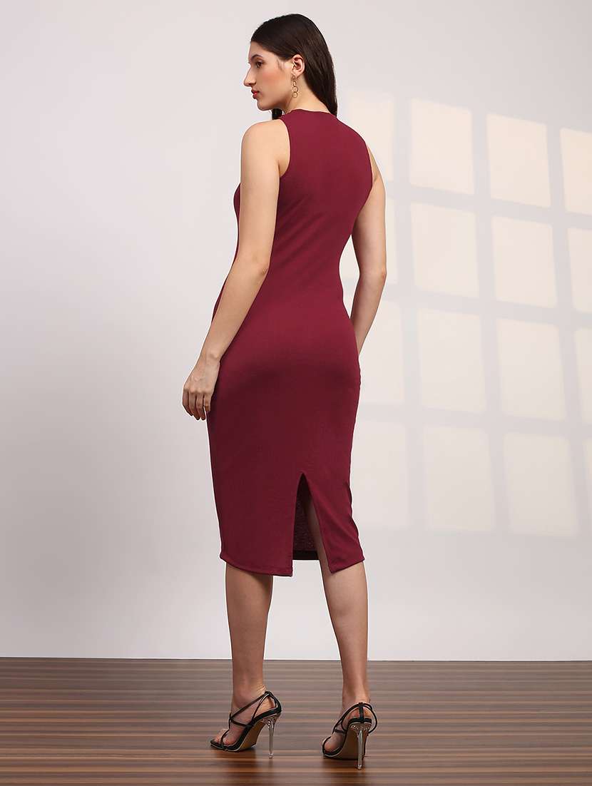 globus women maroon halter neck ribbed midi bodycon dress - 22147816 -  Standard Image - 2
