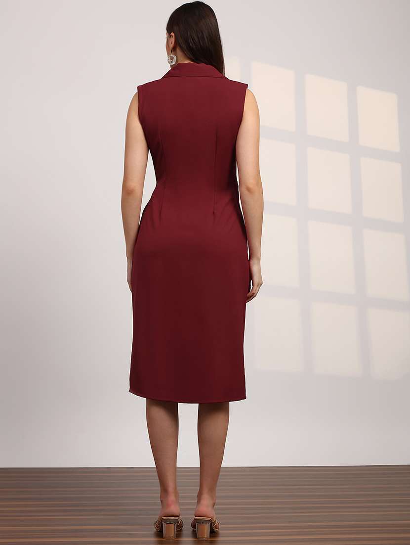 globus women maroon notch lapel pleated detail midi workwear blazer dress - 22147825 -  Standard Image - 2