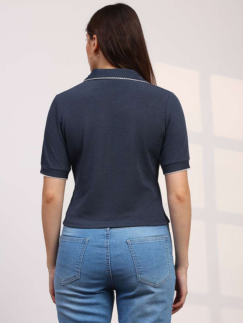 women solid short sleeve collared top - 22147828 -  Standard Image - 2