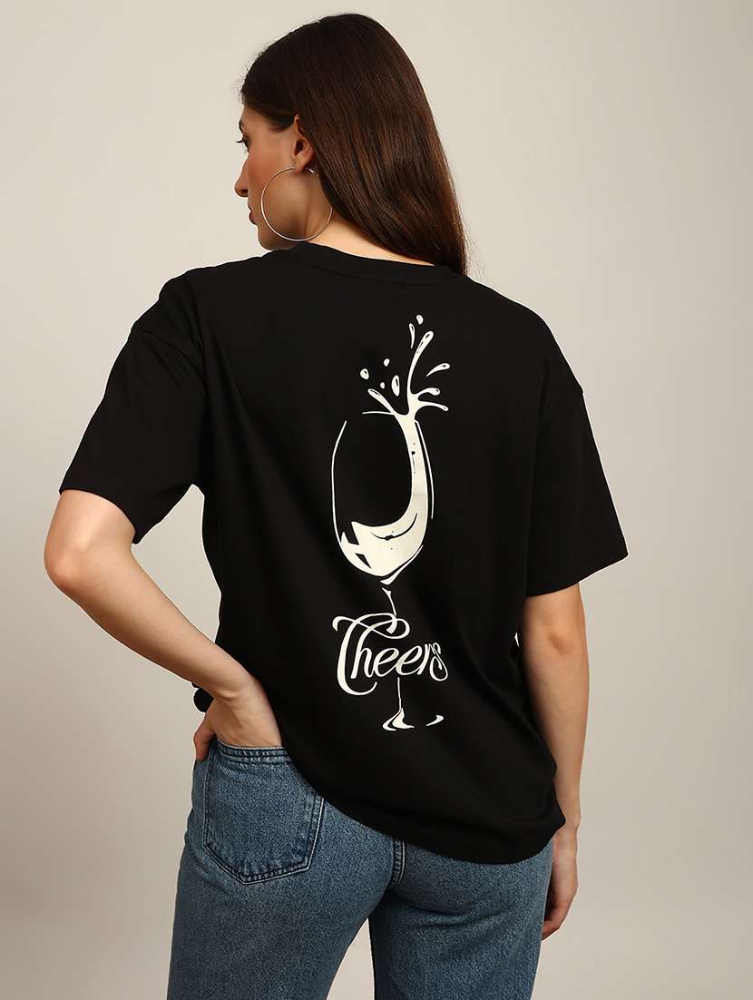 globus women black back graphic print round neck drop shoulder sleeves oversized t-shirt - 22147833 -  Standard Image - 2