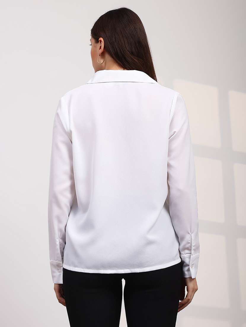 globus women off white spread collar cuffed sleeves straight hem pleated workwear shirt  - 22147840 -  Standard Image - 2