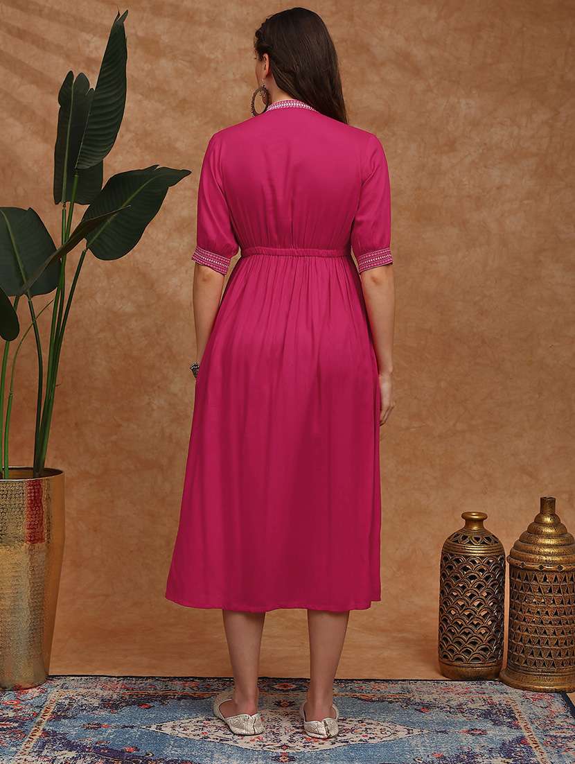 women solid puff sleeve a-line ethnic dress - 22147852 -  Standard Image - 2