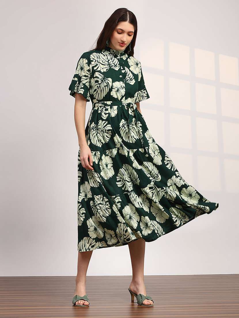 women floral printed short sleeve tiered dress - 22147855 -  Standard Image - 2