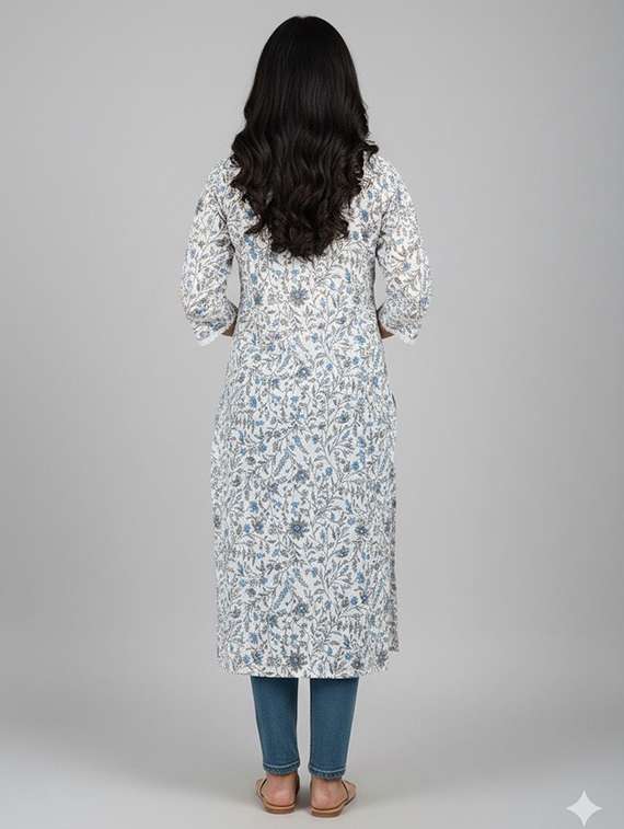 women floral three quarter sleeve straight kurta  - 22147991 -  Standard Image - 2