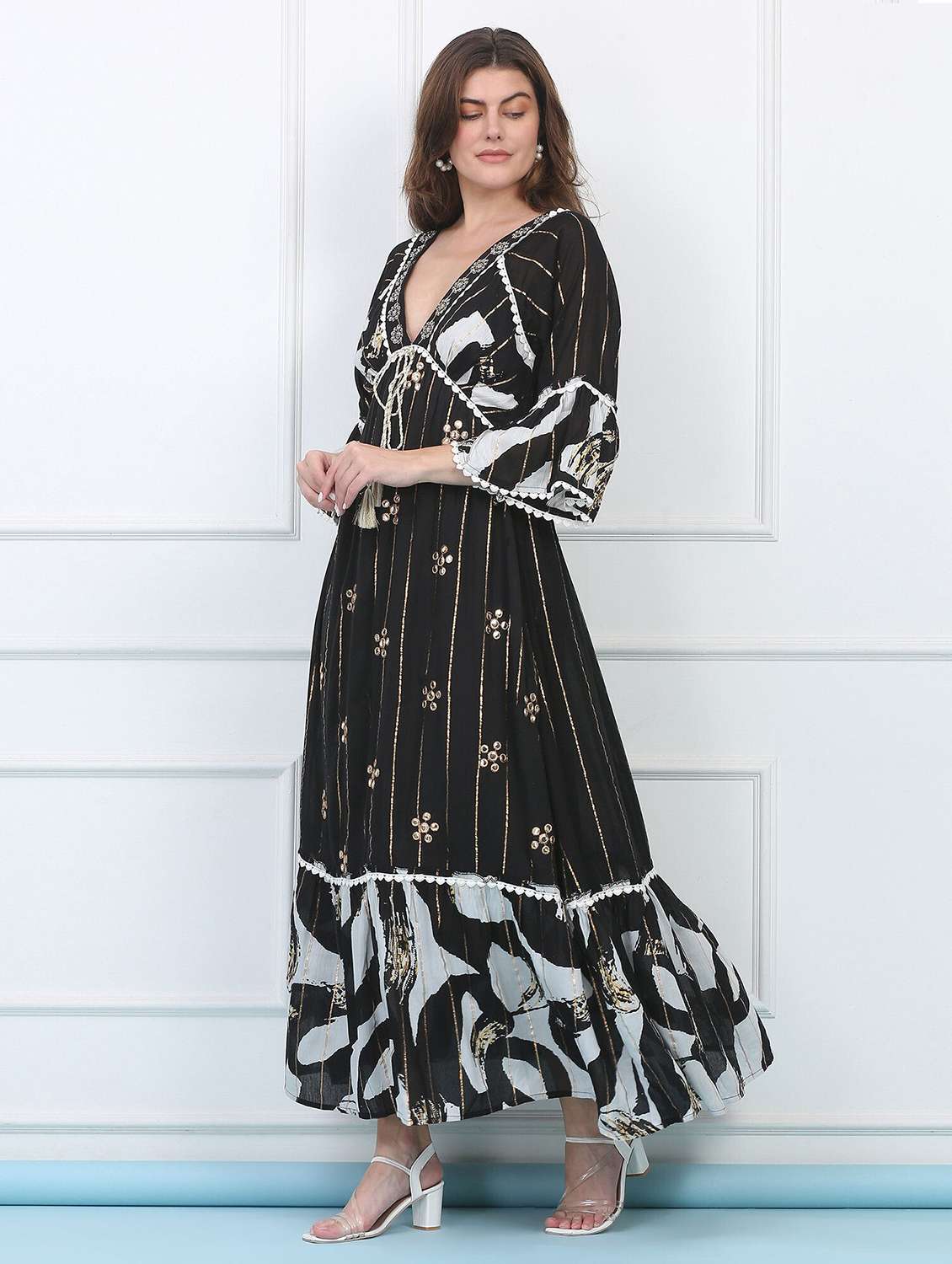 majestic by baani women cinched waist black maxi length dress - 22148057 -  Standard Image - 2