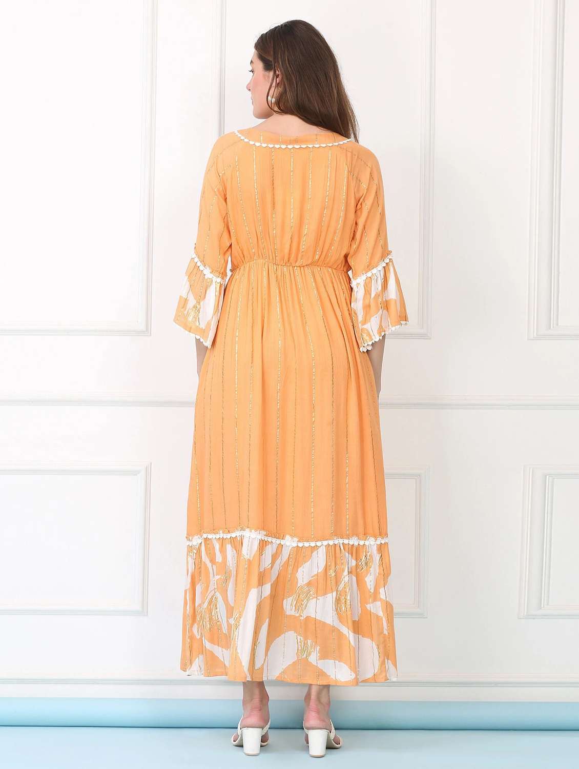 majestic by baani women cinched waist orange maxi length dress - 22148059 -  Standard Image - 2
