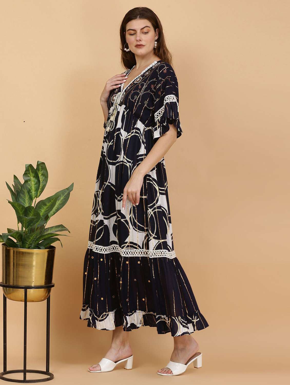 women self designed batwing sleeve tiered dress - 22148063 -  Standard Image - 2