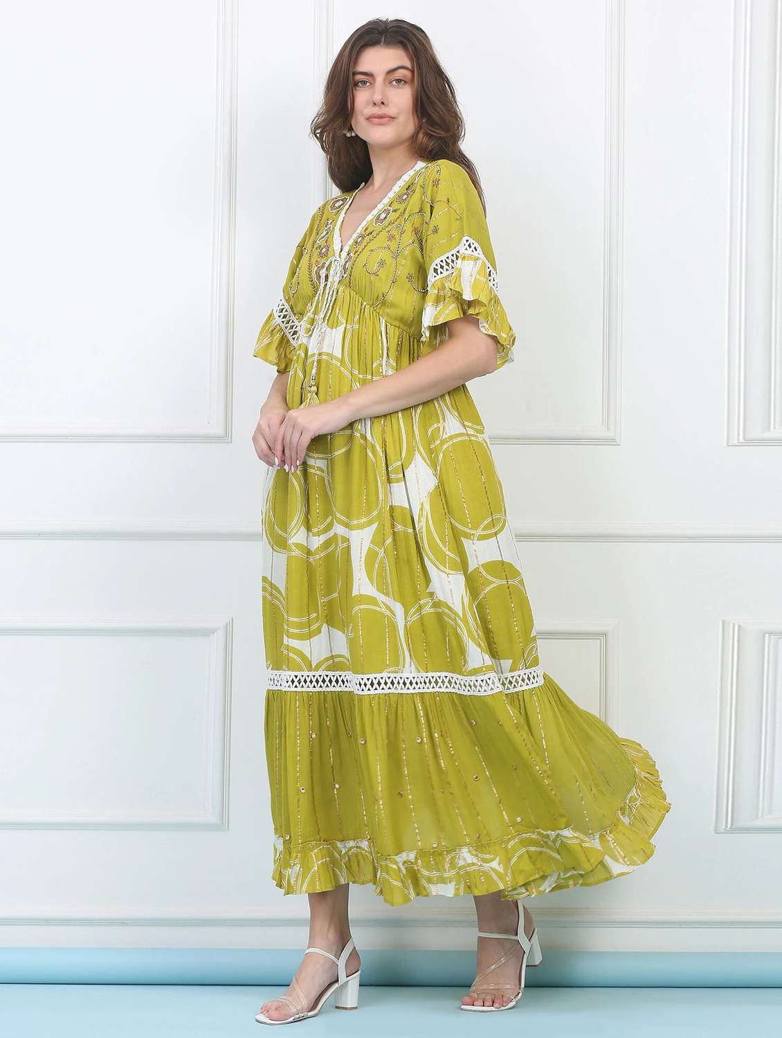 women self designed batwing sleeve tiered dress - 22148064 -  Standard Image - 2