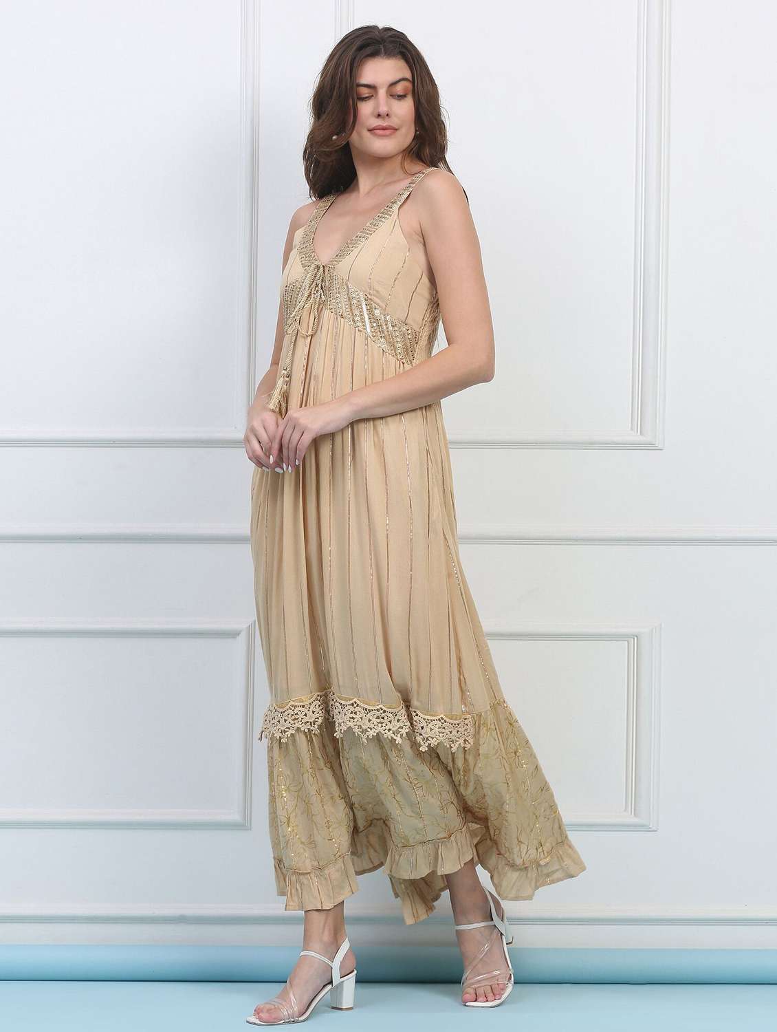 majestic by baani women tiered brown maxi length dress - 22148069 -  Standard Image - 2