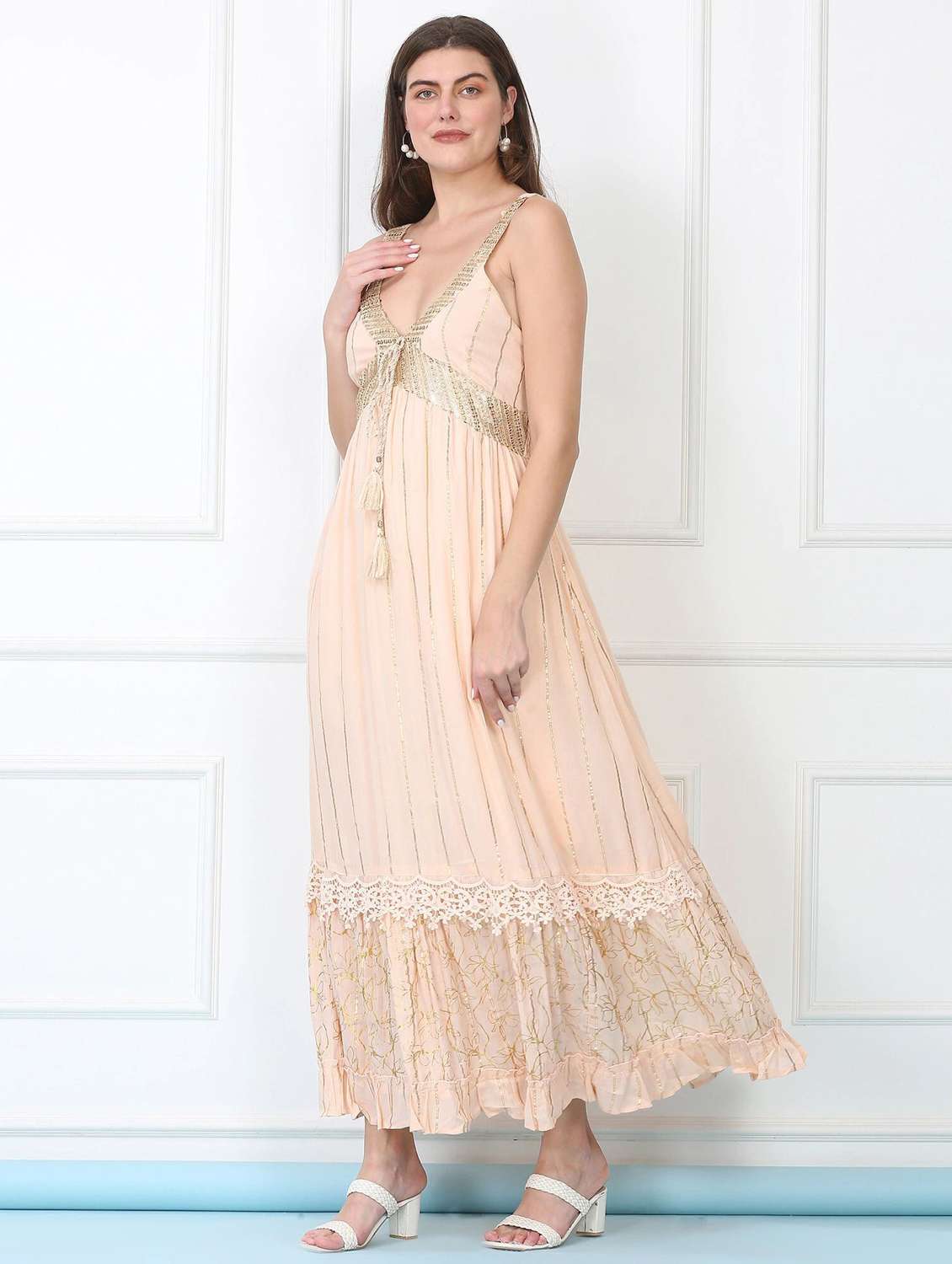 majestic by baani women tiered beige maxi length dress - 22148070 -  Standard Image - 2