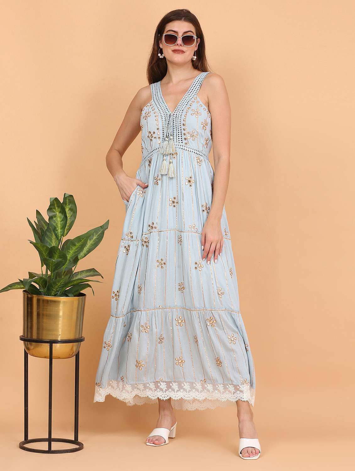 majestic by baani women light blue maxi length dress