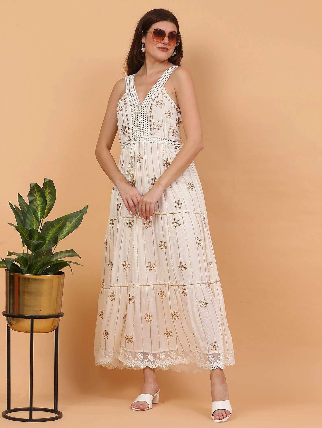 majestic by baani women white maxi length dress