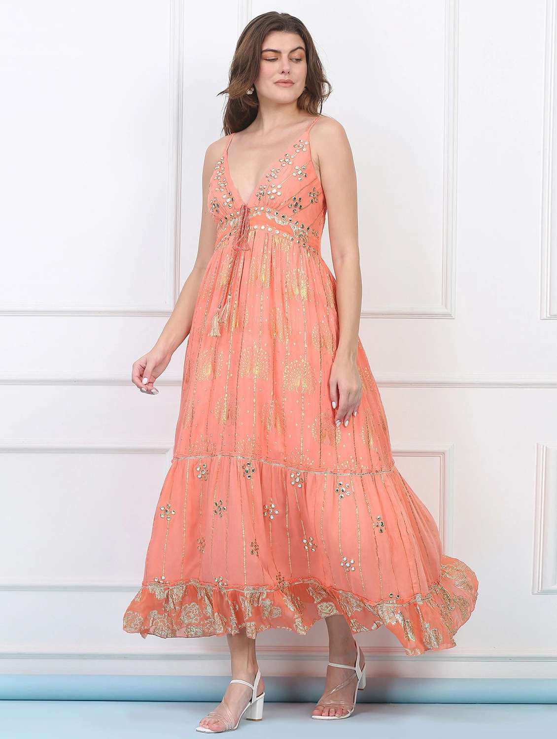 majestic by baani women orange maxi length dress - 22148079 -  Standard Image - 2