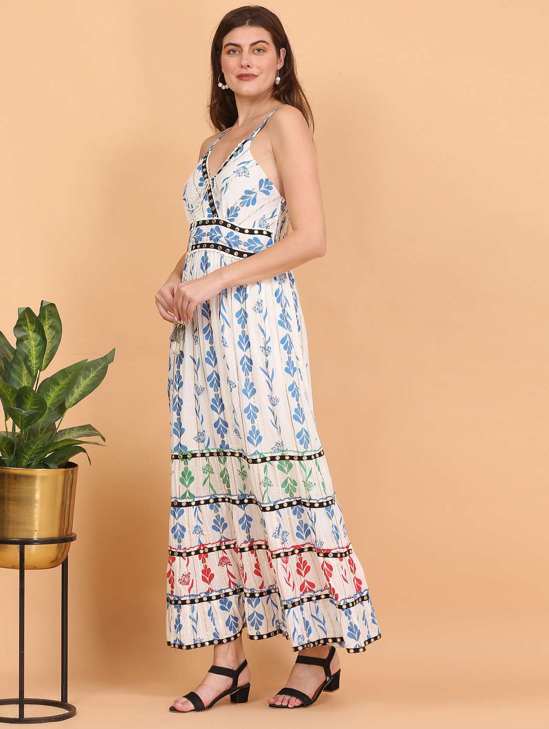 women printed shoulder strap tiered dress - 22148087 -  Standard Image - 2