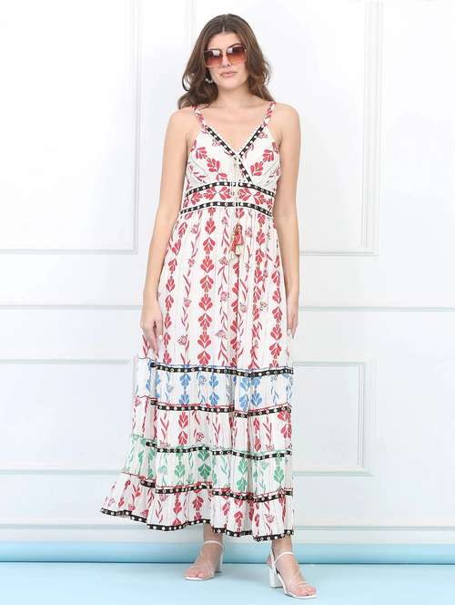 women printed shoulder strap tiered dress - 22148089 -  Standard Image - 0