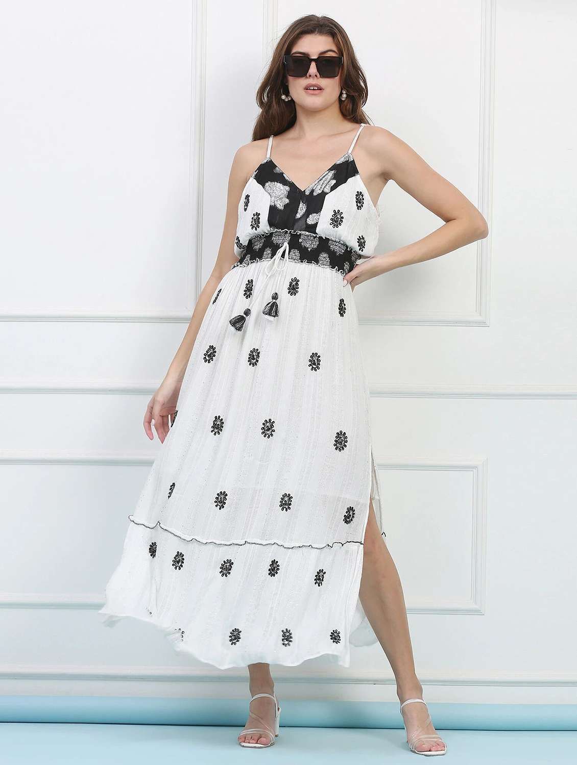 majestic by baani women tiered white maxi length dress