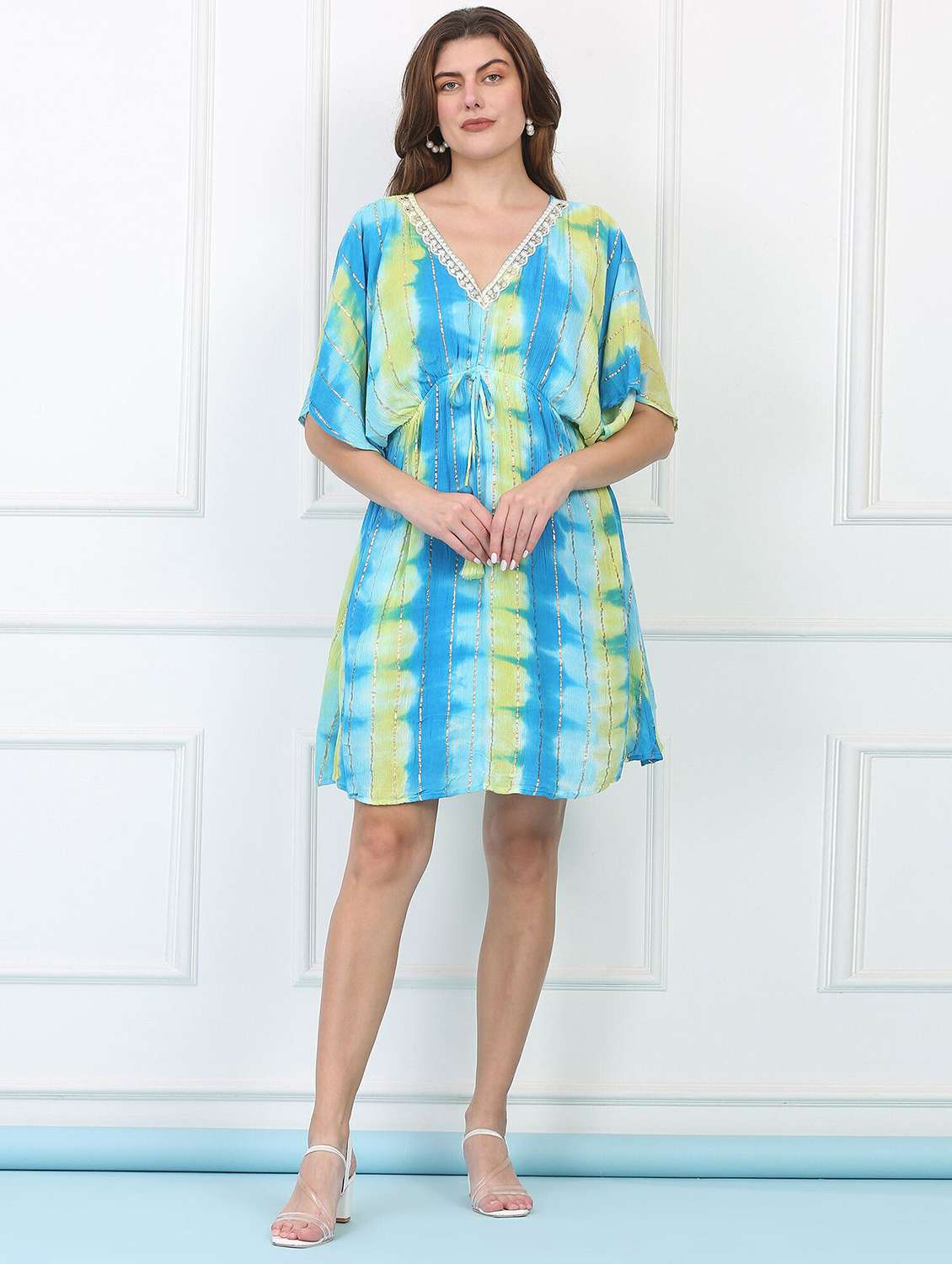 women tie & dye batwing sleeve tiered dress