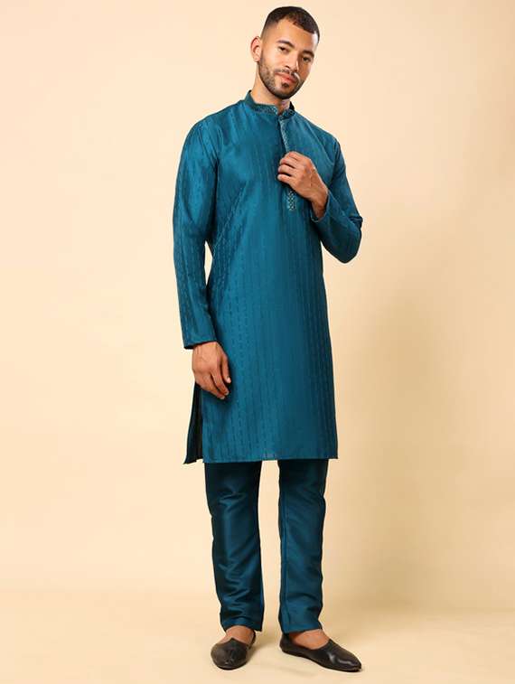 men self design long sleeve kurta with trousers ethnic wear set - 22148129 -  Standard Image - 2