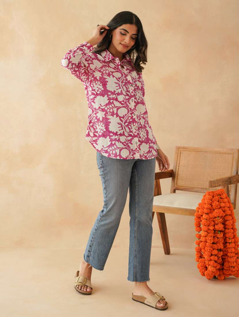 women printed long sleeve collared regular shirt - 22148139 -  Standard Image - 2