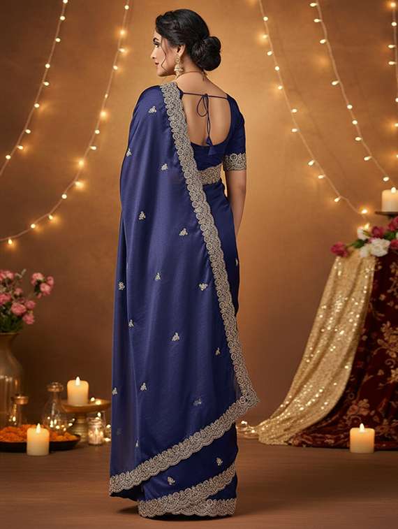 women solid with work embroidered saree with blouse - 22148150 -  Standard Image - 2