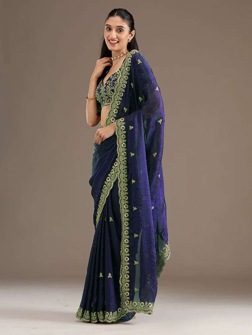 women solid with work embroidered saree with blouse - 22148150 -  Standard Image - 2