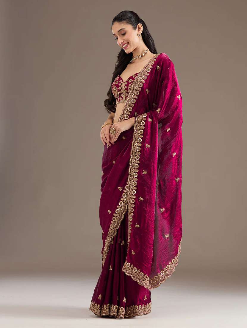 women solid with work embroidered saree with blouse - 22148151 -  Standard Image - 2