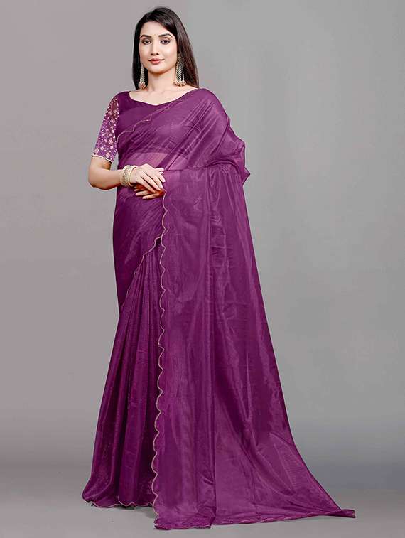 women solid plain saree with blouse