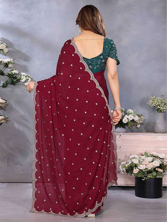women solid with work embroidered saree with blouse - 22148163 -  Standard Image - 2