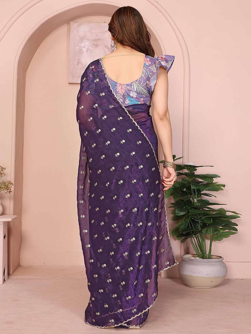 women solid with work embroidered saree with blouse - 22148168 -  Standard Image - 2