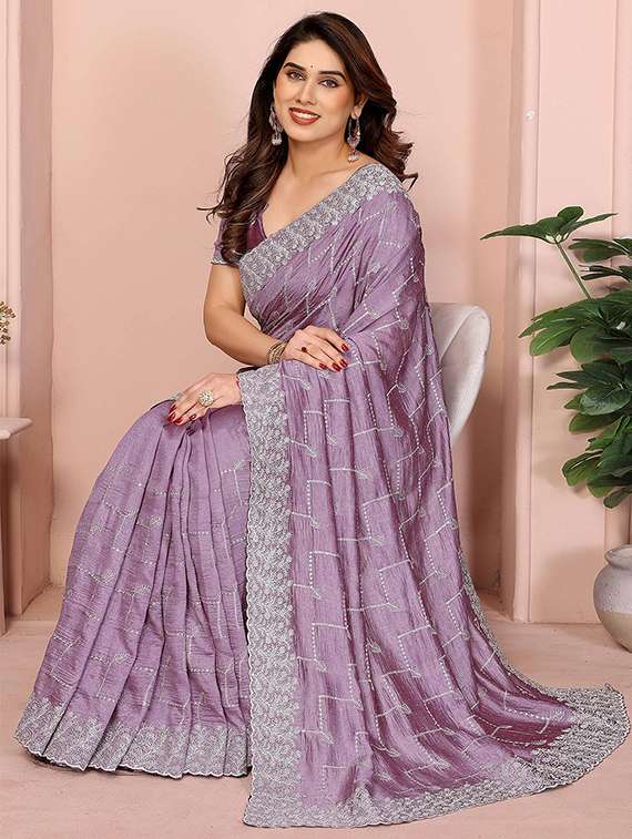 women solid with work embroidered saree with blouse - 22148169 -  Standard Image - 2