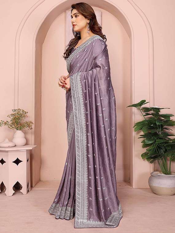 women solid with work embroidered saree with blouse - 22148171 -  Standard Image - 2