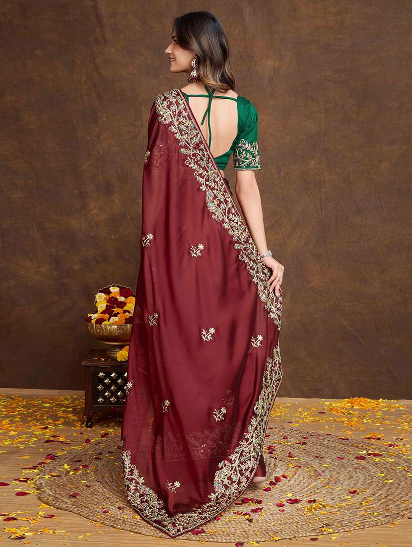 women solid with work embroidered saree with blouse - 22148181 -  Standard Image - 2