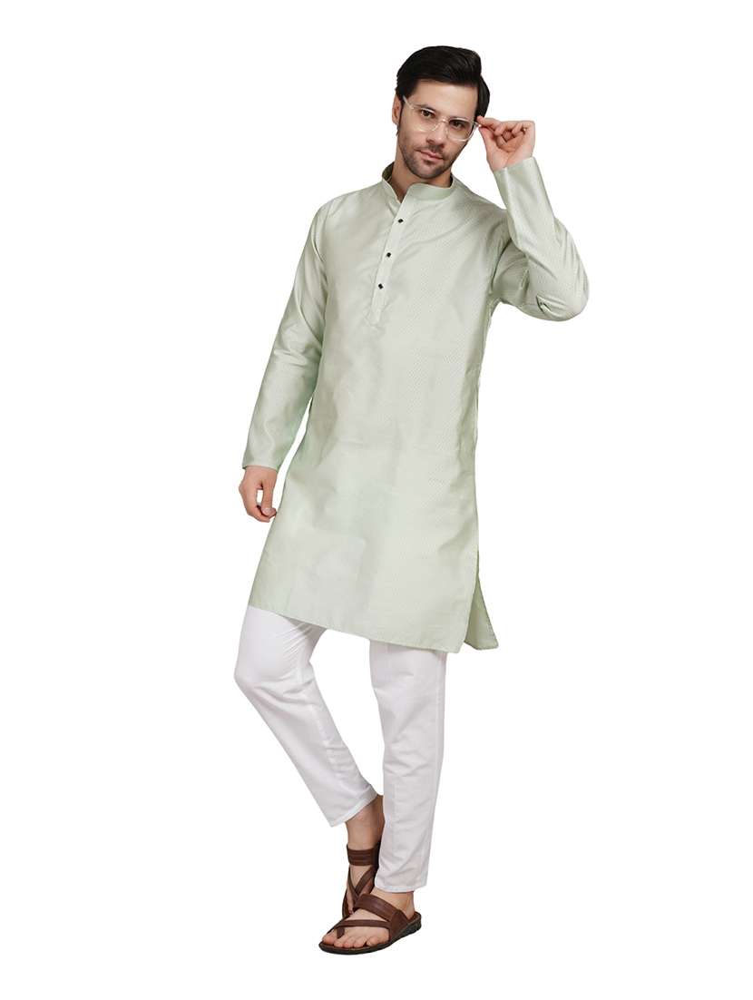 men self design long sleeve kurta with trousers ethnic wear set