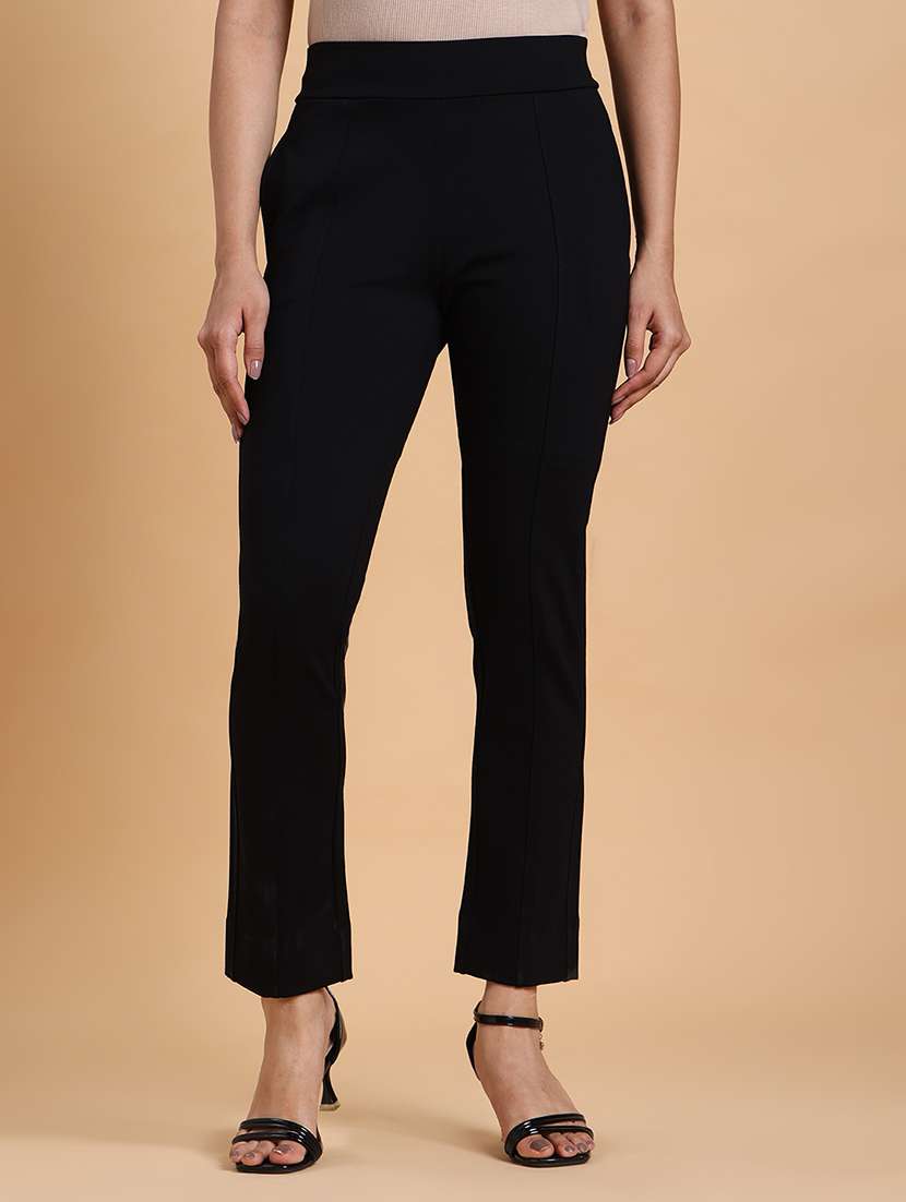 women solid high rise jegging