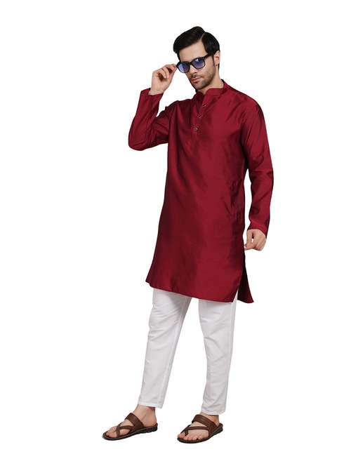 men self design long sleeve kurta with trousers ethnic wear set - 22148198 -  Standard Image - 0