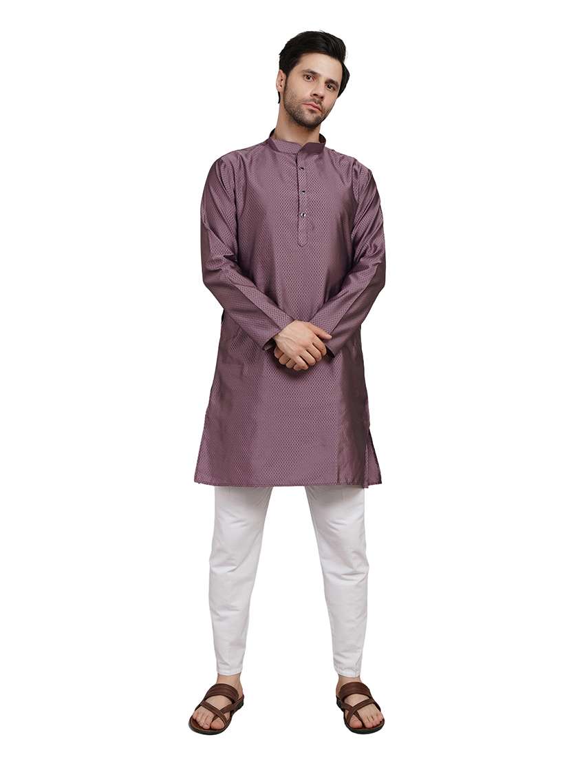 men self design long sleeve kurta with trousers ethnic wear set