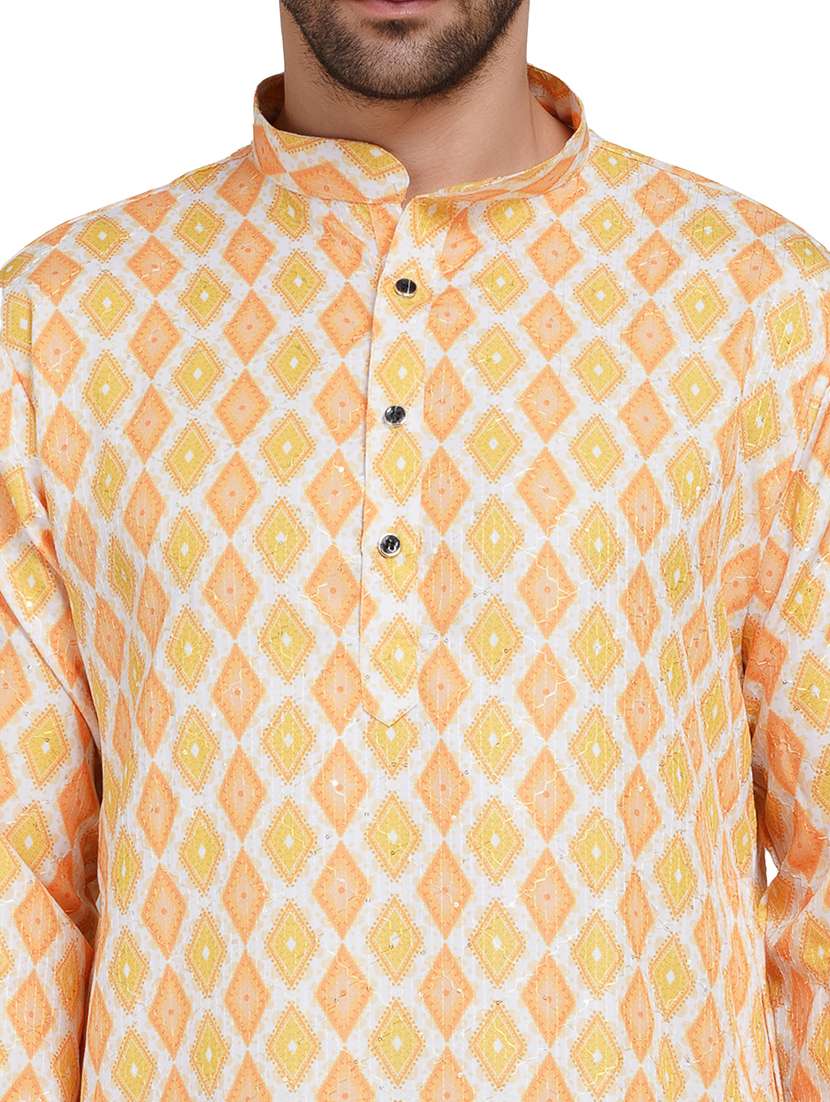 men printed long sleeve kurta with trousers ethnic wear set - 22148229 -  Standard Image - 7