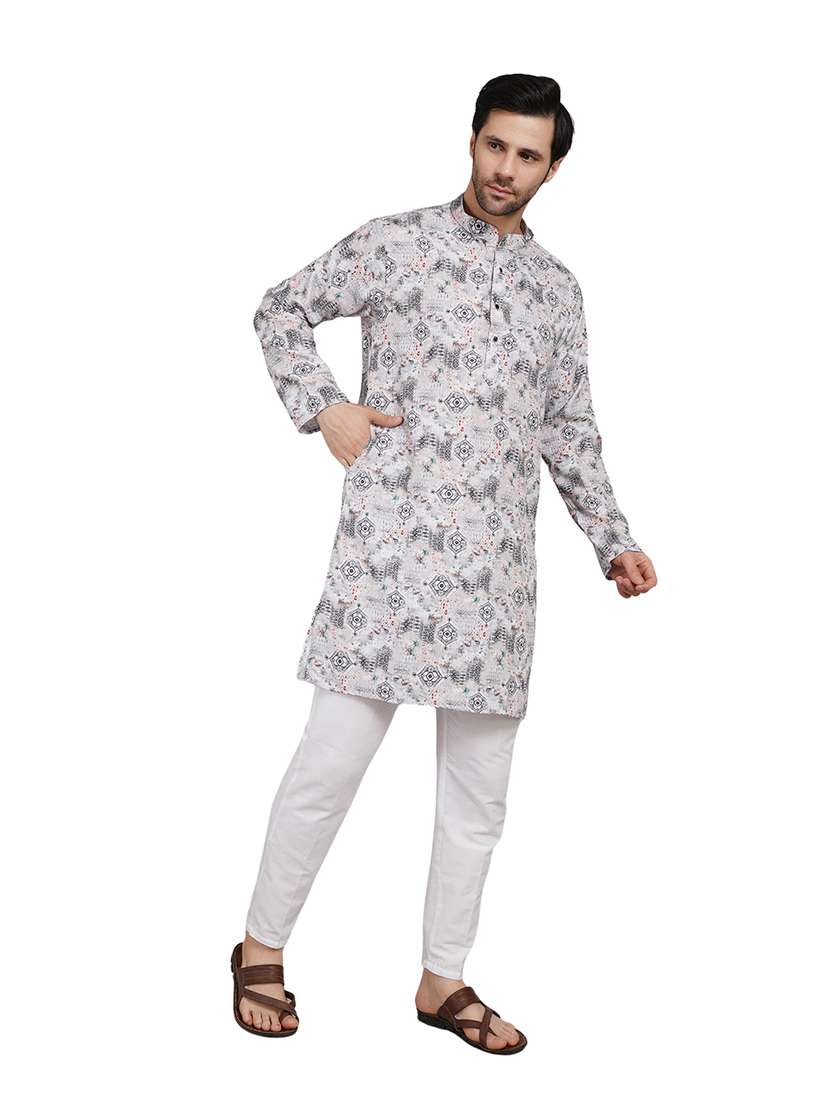 men printed long sleeve kurta with trousers ethnic wear set - 22148235 -  Standard Image - 2