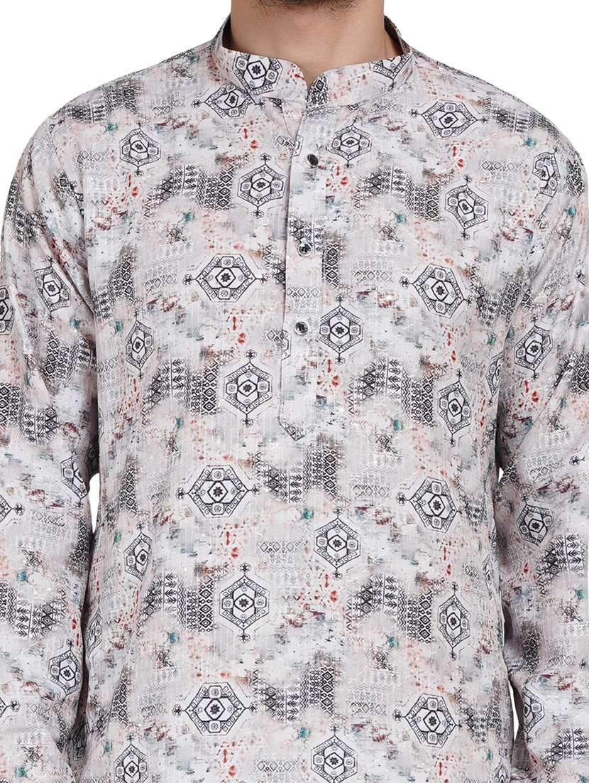 men printed long sleeve kurta with trousers ethnic wear set - 22148235 -  Standard Image - 7