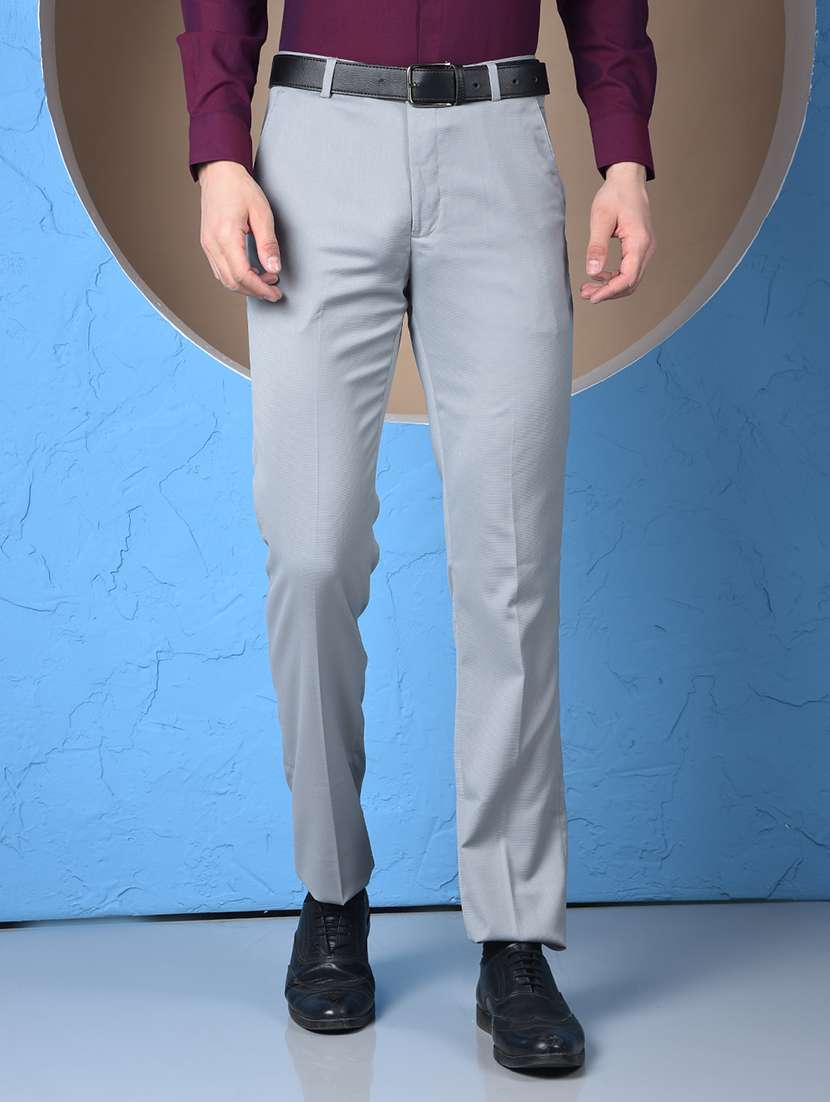 men solid mid rise flat front formal trouser