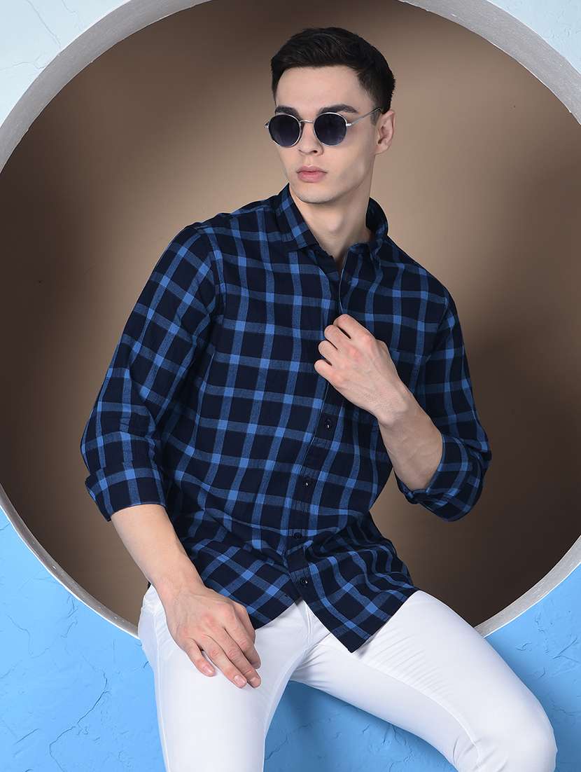 men checkered long sleeve regualr fit casual shirt