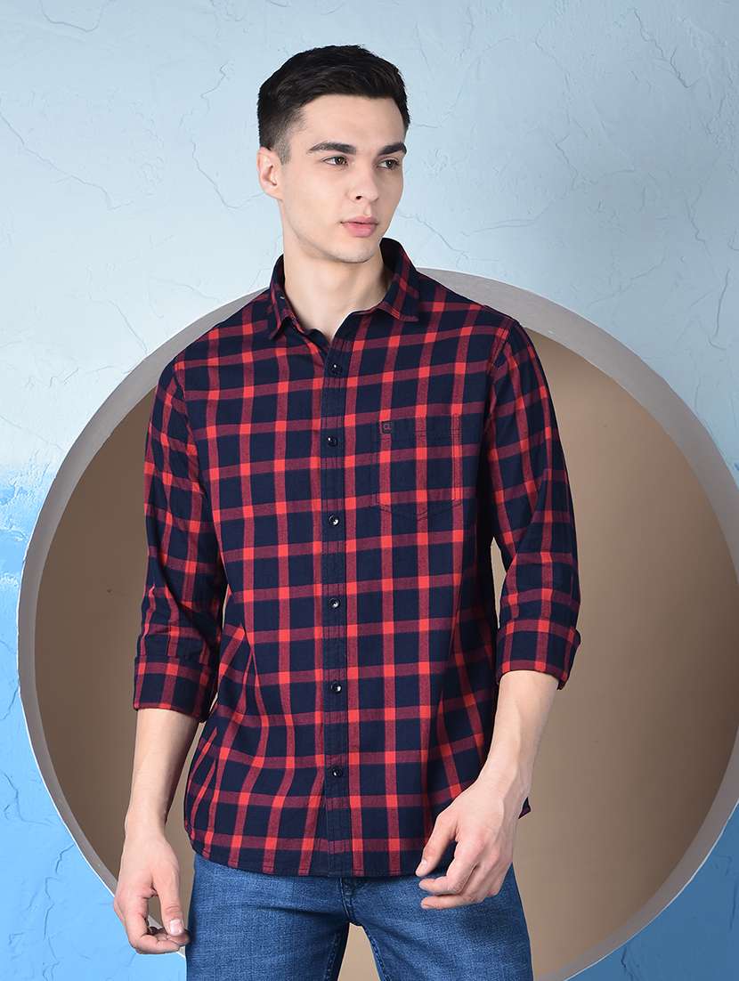 men checkered long sleeve regualr fit casual shirt