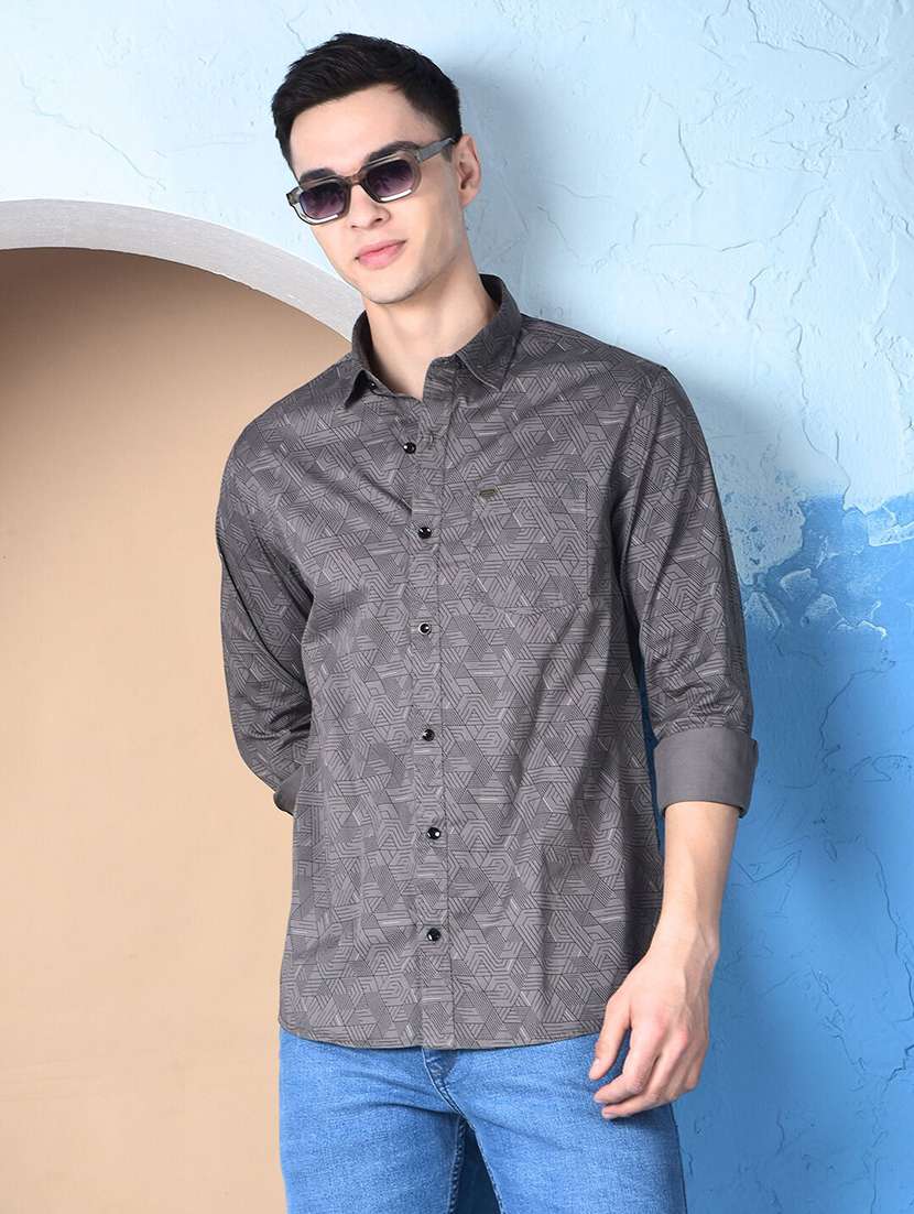 men printed long sleeve regualr fit casual shirt