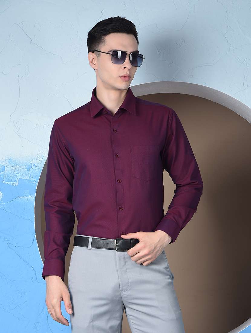 men solid long sleeve slim fit formal shirt