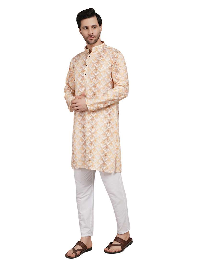 men printed long sleeve kurta with trousers ethnic wear set - 22148269 -  Standard Image - 2