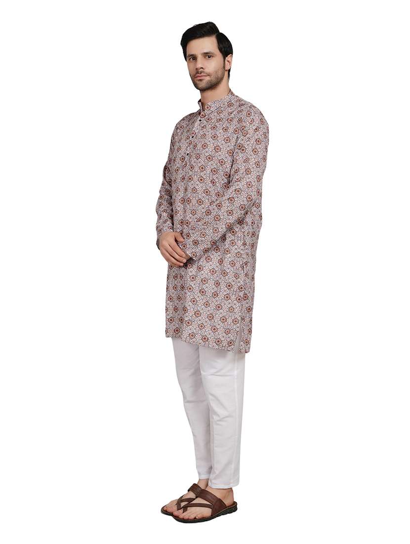 men printed long sleeve kurta with trousers ethnic wear set - 22148270 -  Standard Image - 2