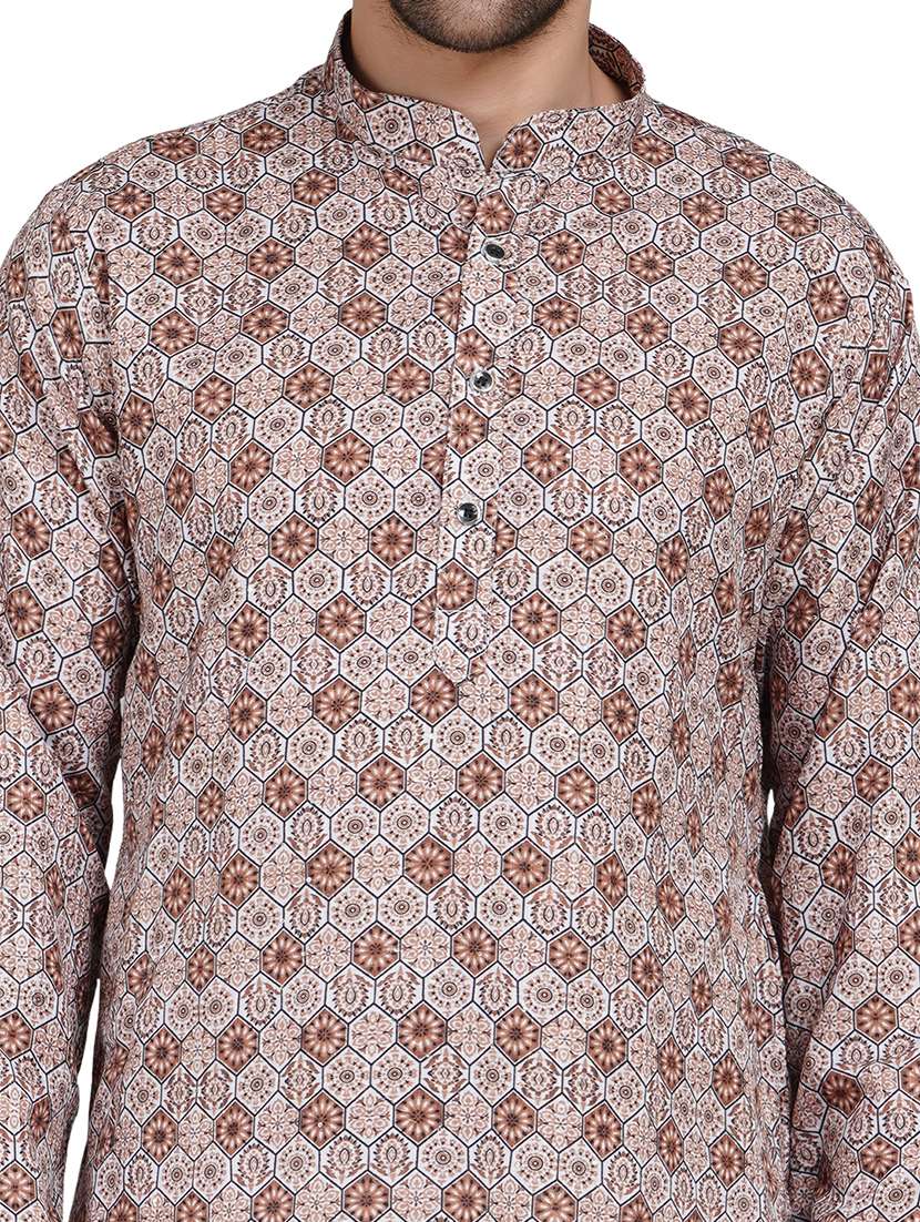 men printed long sleeve kurta with trousers ethnic wear set - 22148270 -  Standard Image - 7