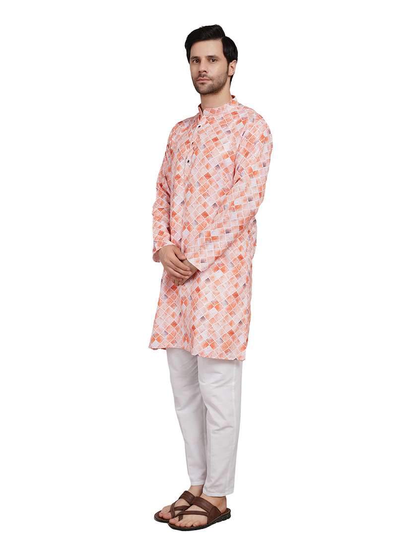 men printed long sleeve kurta with trousers ethnic wear set - 22148274 -  Standard Image - 2