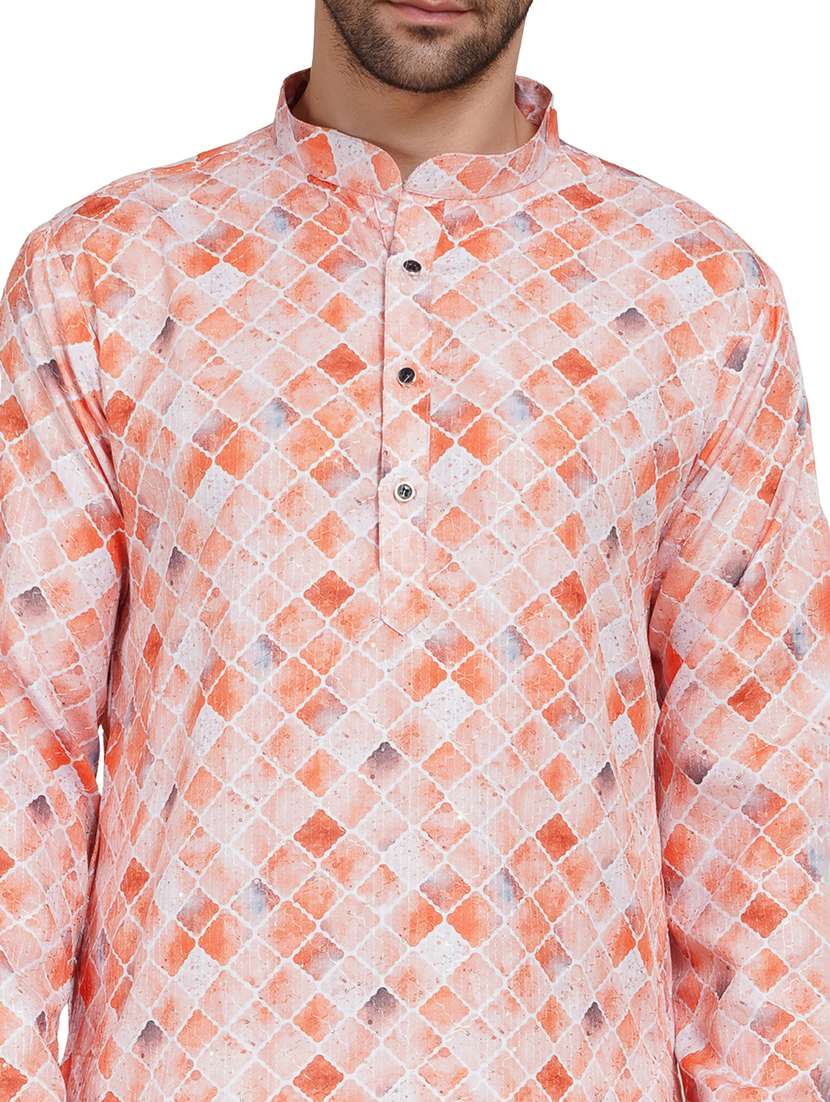 men printed long sleeve kurta with trousers ethnic wear set - 22148274 -  Standard Image - 7